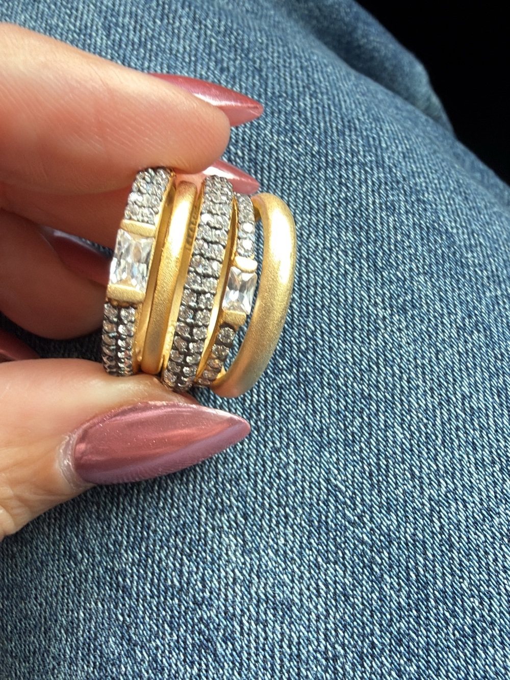 Brand New🔥 Frieda Rothman Sz 6 Gold and Silver Multi-Row “Stack” Crystal mix